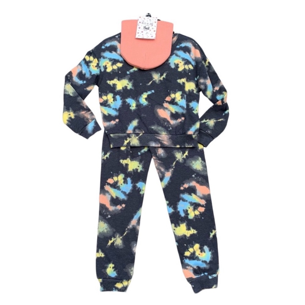 Belle Du Jour Girls Fleece Tye Dye Sweatsuit & Beanie Hat Set Size Medium